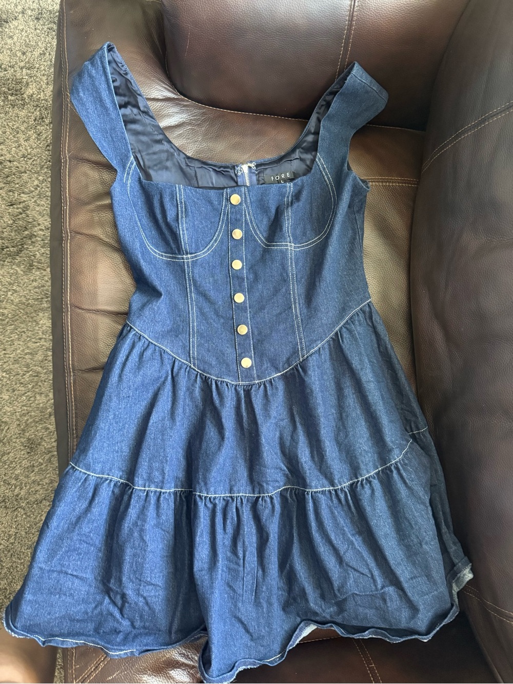 Lulu's Indigo Denim Mini Dress with Gold Buttons